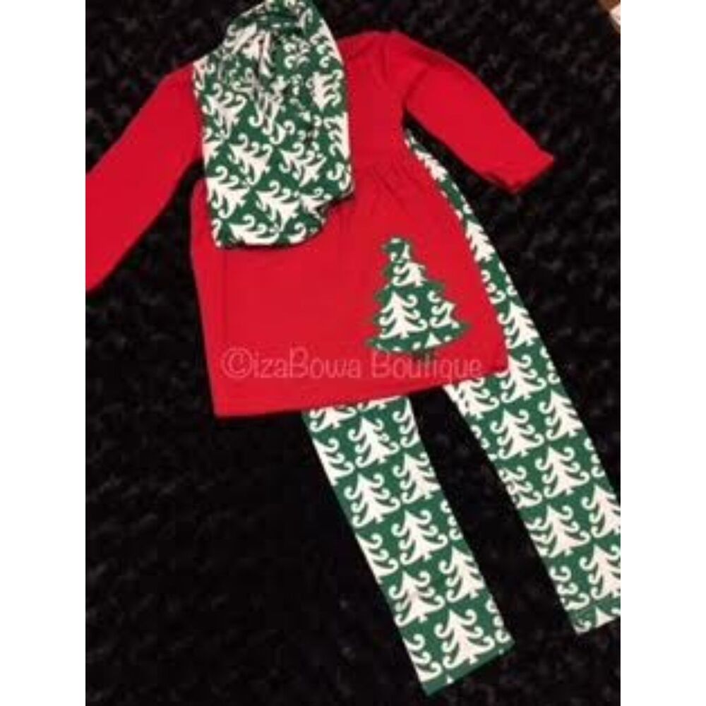 Christmas Tree 3 pc Pant & Scarf Set  12382XL  6-7 years   (I) NWT Boutique